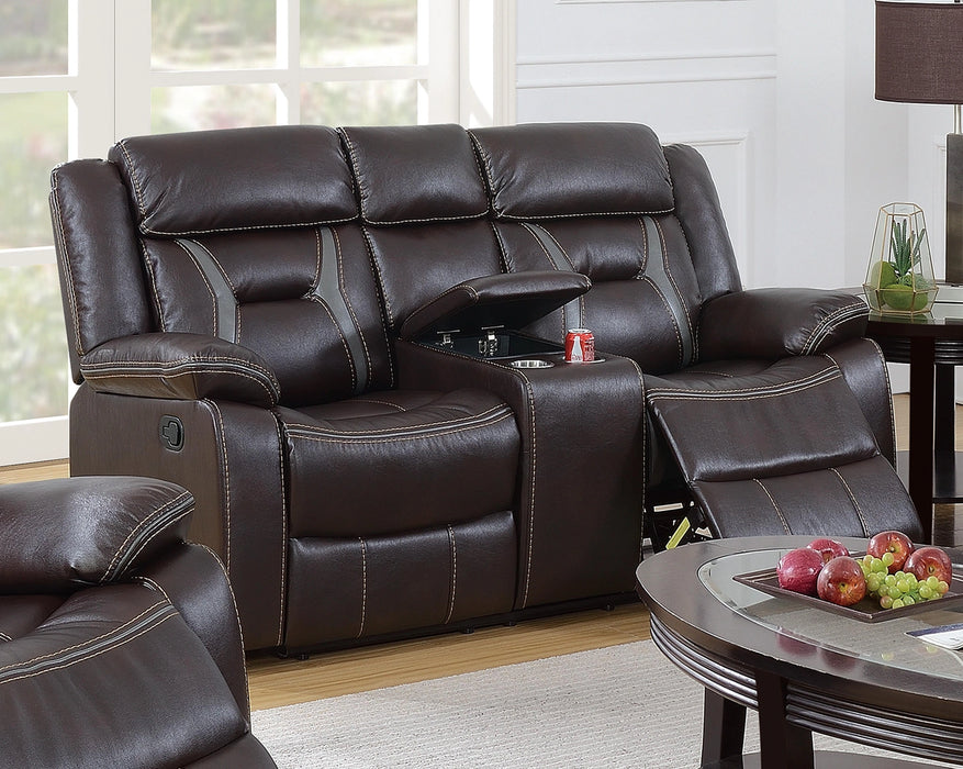 Uefurn Reclining Loveseat W/ Console in Dark Brown