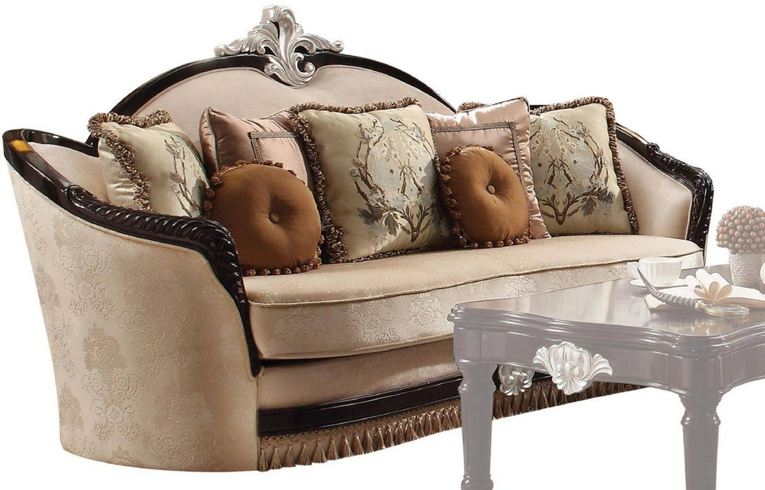 Acme Furniture Ernestine Loveseat with 6 Pillows in Tan and Black 52111 - Marjories Furniture (Las Vegas, NV)