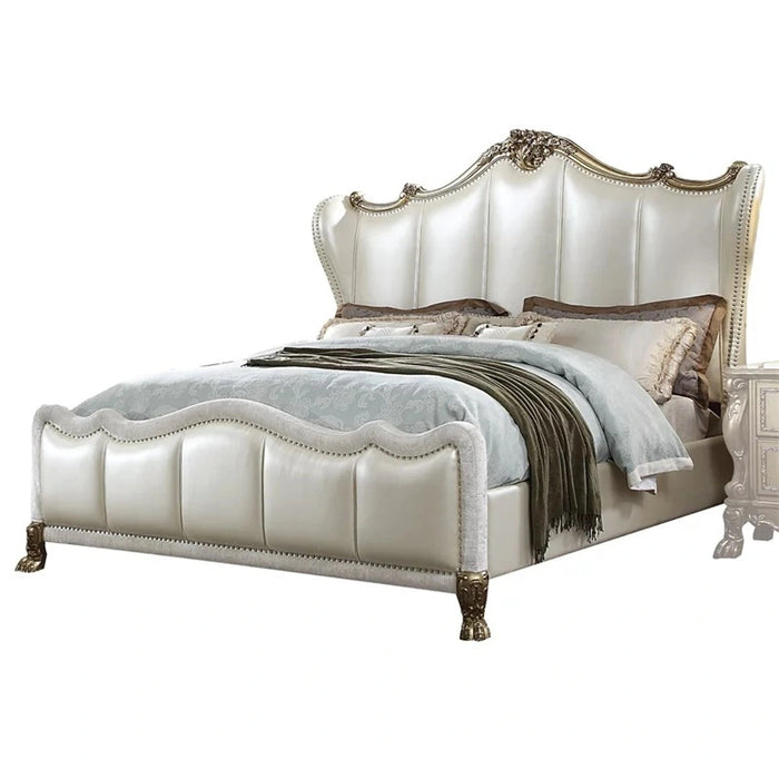 Acme Furniture Dresden II California King Bed in Pearl White PU & Gold Patina 27814CK - Marjories Furniture (Las Vegas, NV)