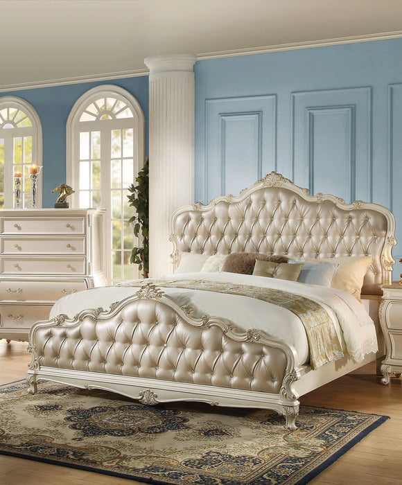 Acme Chantelle Queen Bed with Button Tufted Panels in Pearl White 23540Q - Marjories Furniture (Las Vegas, NV)