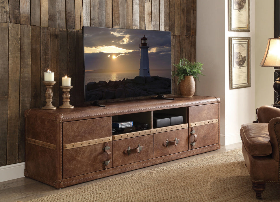 Aberdeen Retro Brown Top Grain Leather TV Stand - Marjories Furniture (Las Vegas, NV)