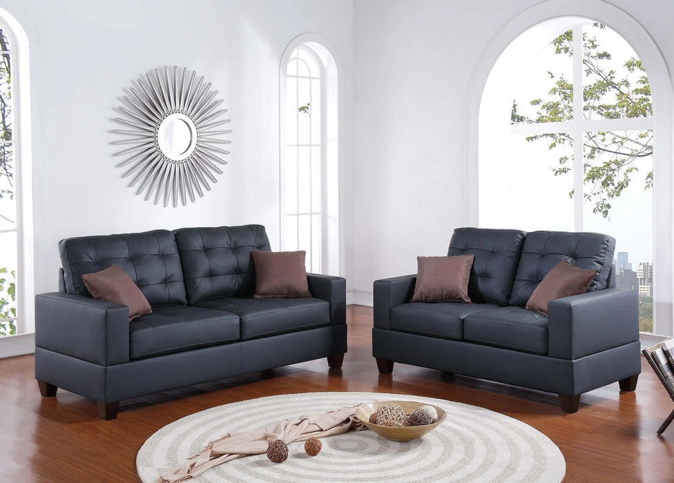 Chixin 2-Pcs Sofa Set/Black Pu in Black/Dark Coffee